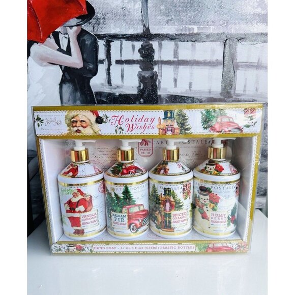 Holiday Wishes Hand Soap Collection Set Of 4 - Balsam Fir, Orange,Vanilla,Berry